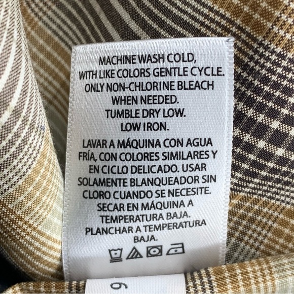 Swiss Tech Mens Small Beige Brown Plaid Short Sleeve Snap Button Western - Picture 8 of 10